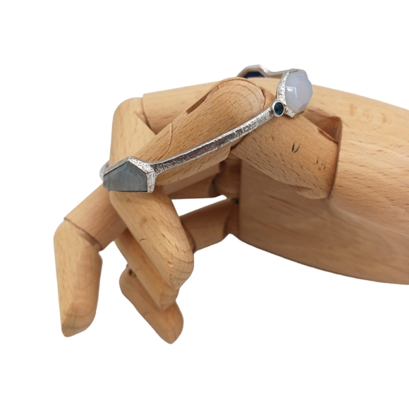 SILPADA Sterling Silver Chalcedony Lapis Blue STARRY NIGHT Bangle Bracelet B3076 - Picture 6 of 6